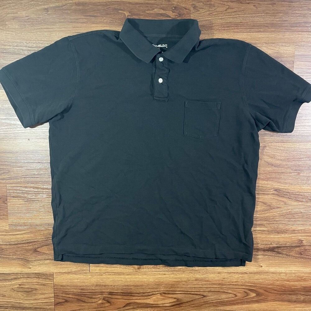 Eddie Bauer Polo Shirt Mens Black Short Sleeve Cotton Casual Top Size 2XL